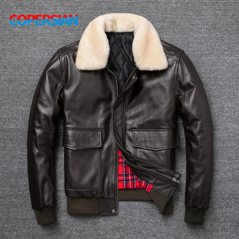 Air Force Flight Jacket Collar Genuine Top Layer Cow Leather Jacket
