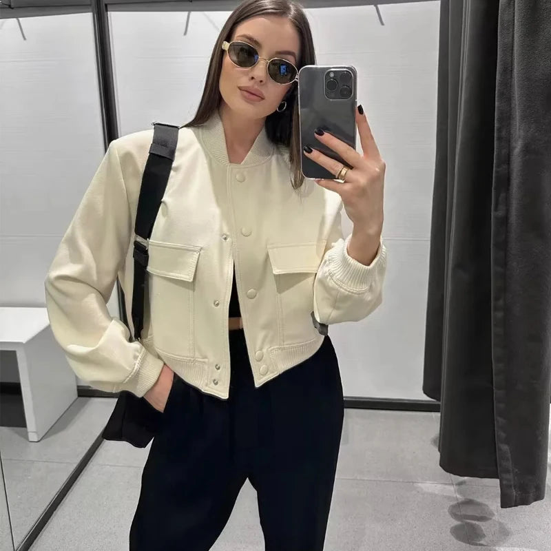 Bomber Jacket Baseball Aviator Jackets for Women Long Sleeve Crop Outerwear
