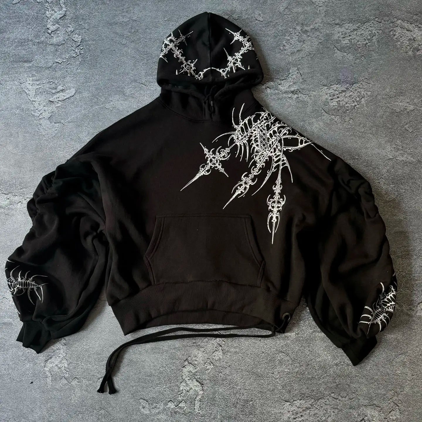 Black Cool Printed Pattern Cotton Pullovers Loose Sweatshirts