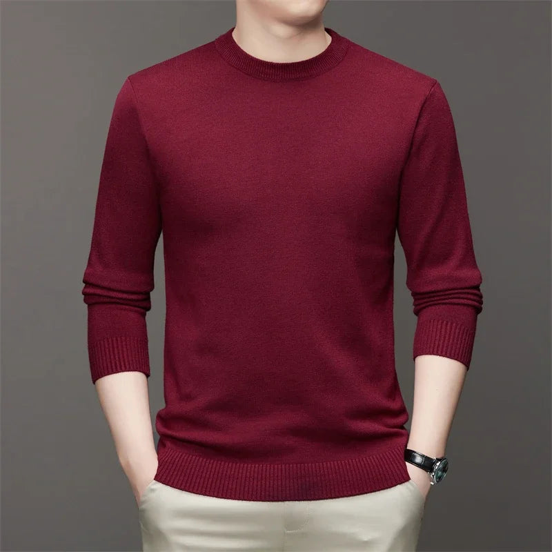 Men's Round Neck Long Sleeved Solid Color Sweater