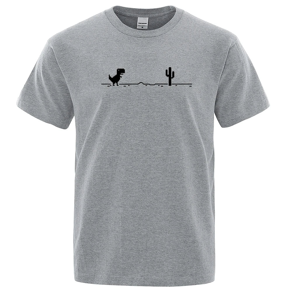 Mens T-shirts Printed Dinosaur Cactus Cotton T-shirt