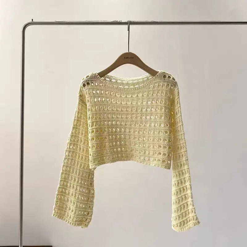 Top Summer Beach Bikini Cover Up Crop Pullover Wool Knitwear