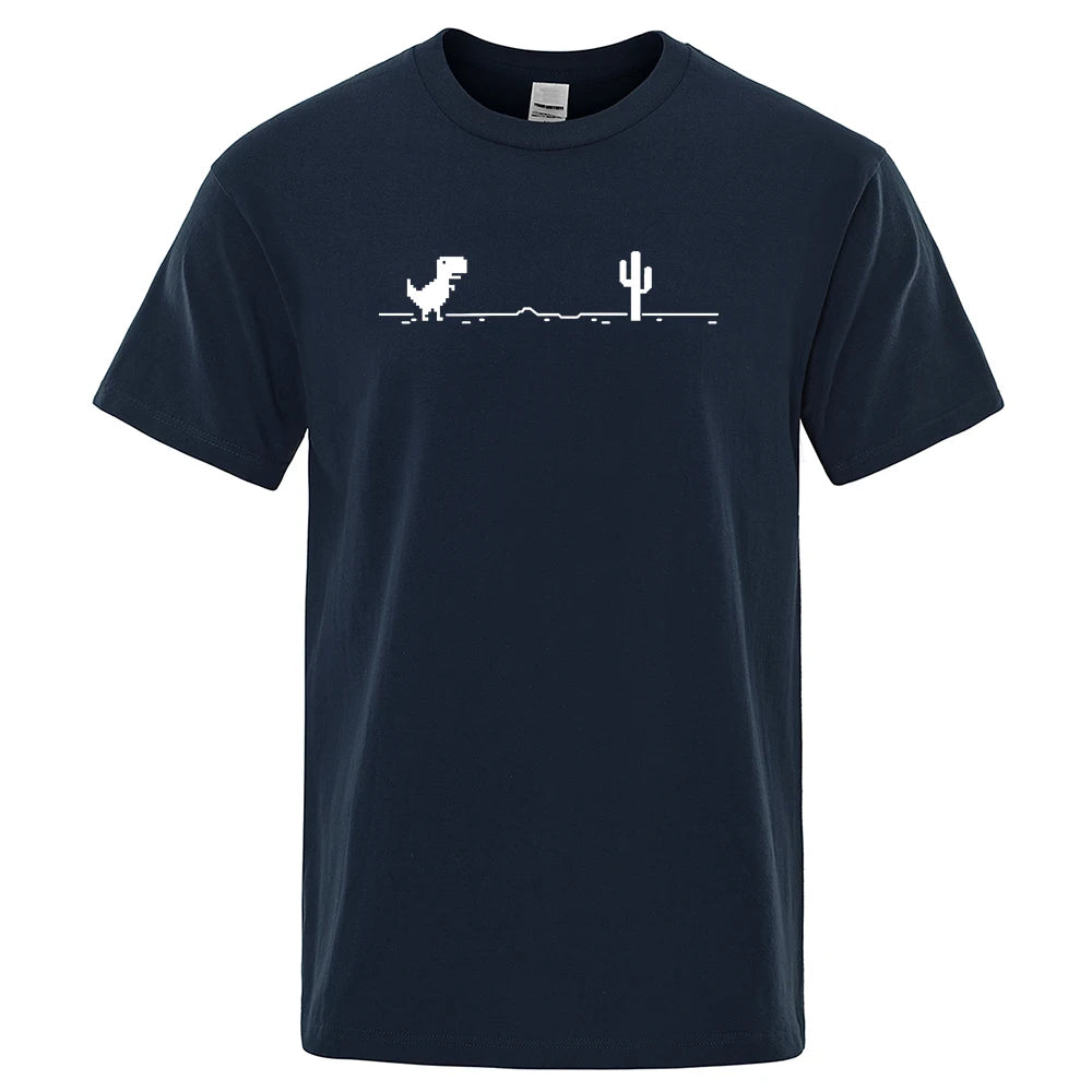 Mens T-shirts Printed Dinosaur Cactus Cotton T-shirt