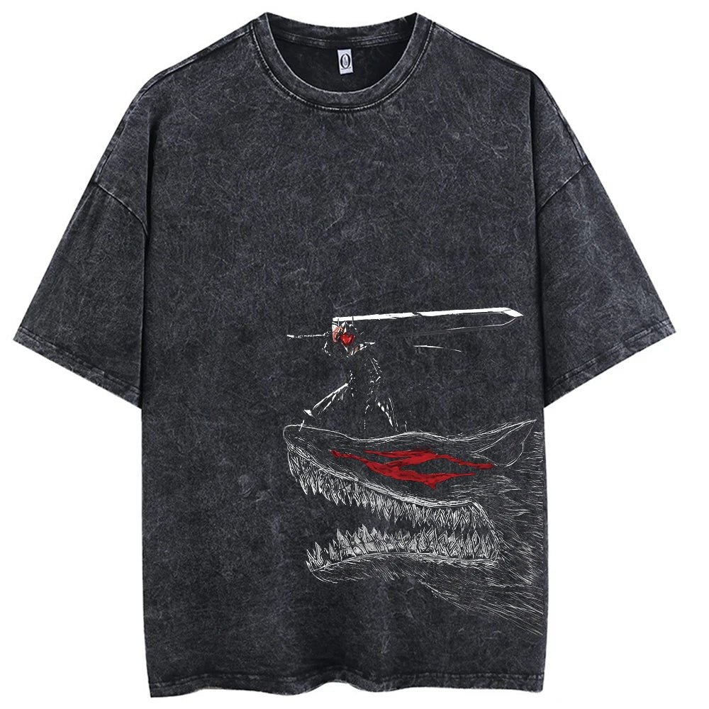Men Streetwear T-Shirt Retro Vintage Washed T shirt Tops