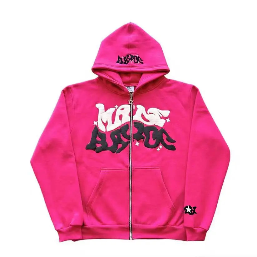 American Colorful Letter Print Zipper Hoodie Men Fashion High Street Oversized Sweatshirt Women Retro Casual Jacket