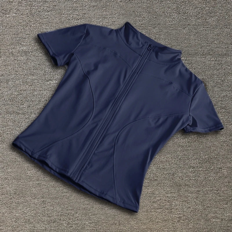 Women sport wear Slim Fit Polyester Quick-drying Full Zip Outdoor Tights Short Sleeves Women's Yoga Wear