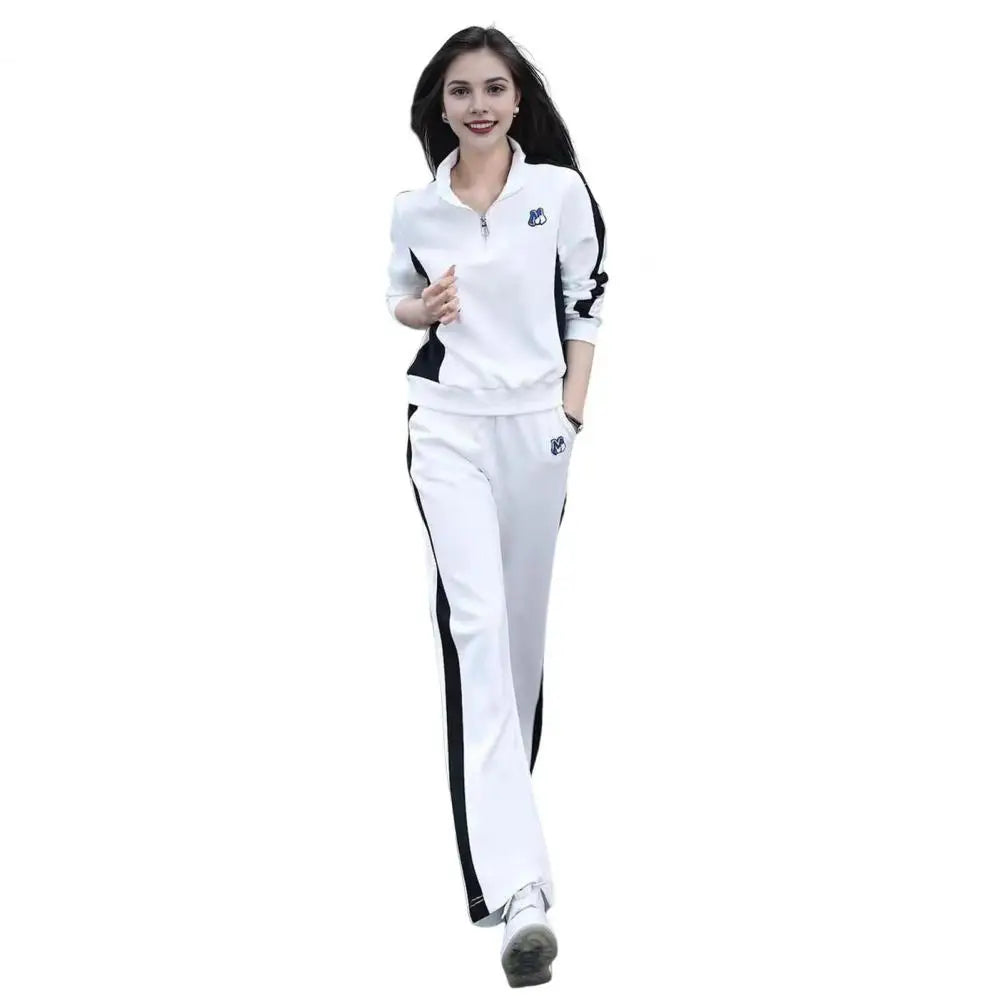 Women's Sportswear Set Color Matching Zippered Stand Collar Sweatshirt
