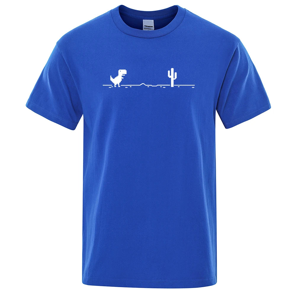 Mens T-shirts Printed Dinosaur Cactus Cotton T-shirt