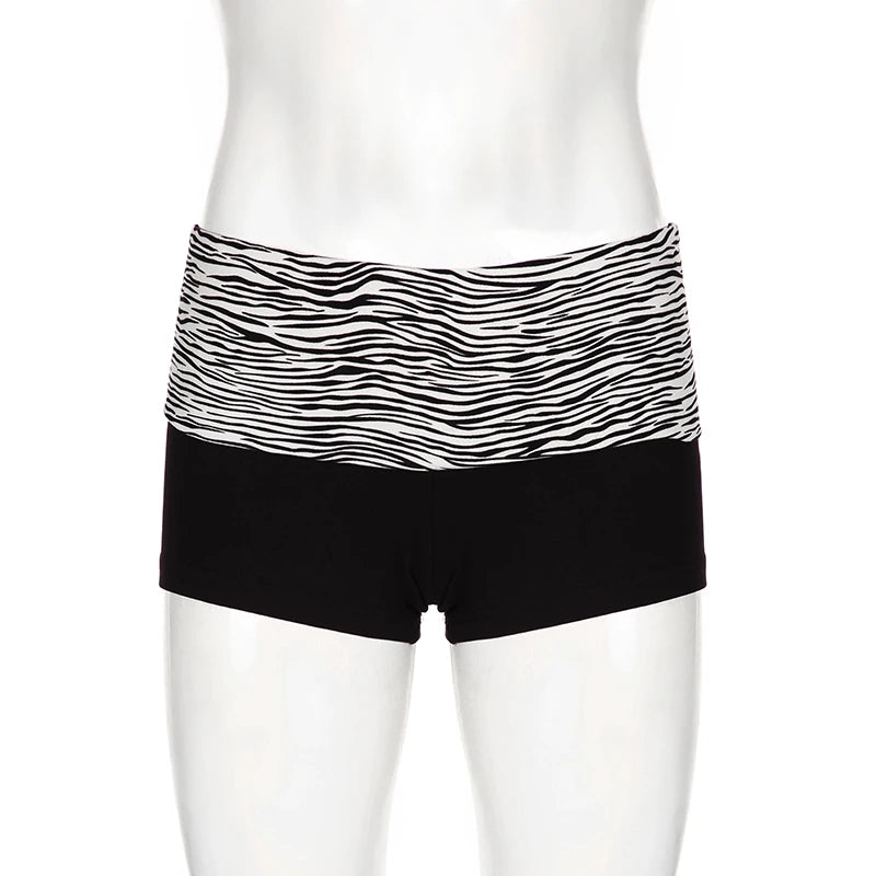 Casual Zebra Print Elastic Shorts Female Skinny Low-waisted Mini Short