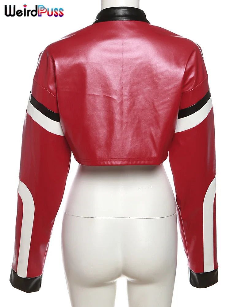 Leather Varsity Jacket Women Hipster Letter Print Streetwear Uniform