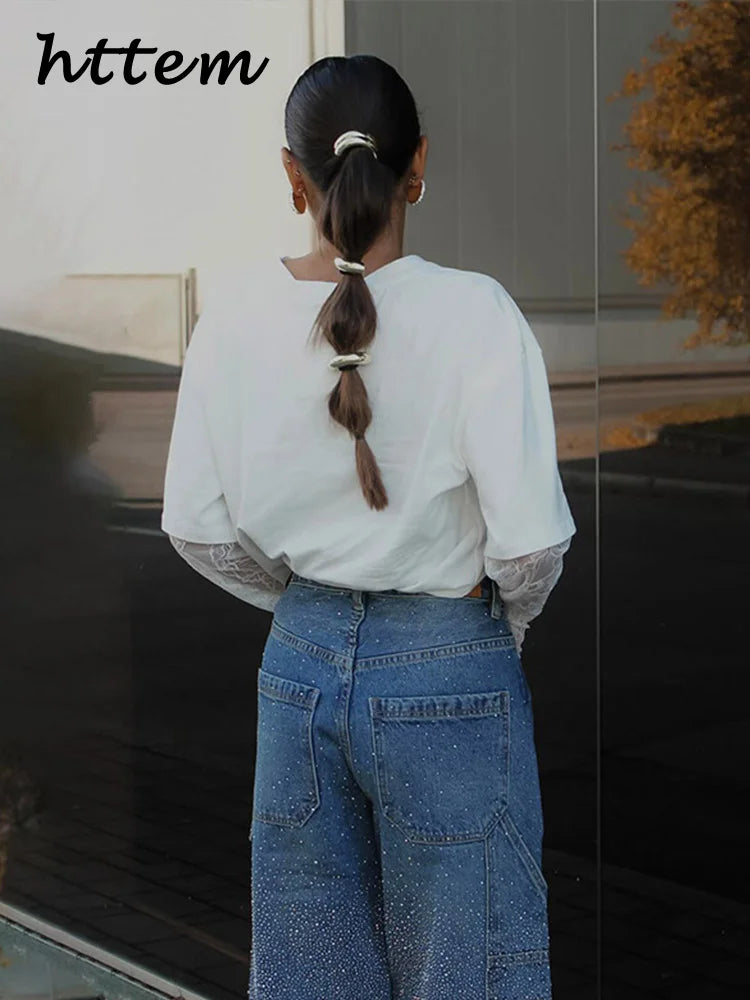 Fashion Women's Jeans Casual High Wait Wide Leg Pockets Denim Pants 2025