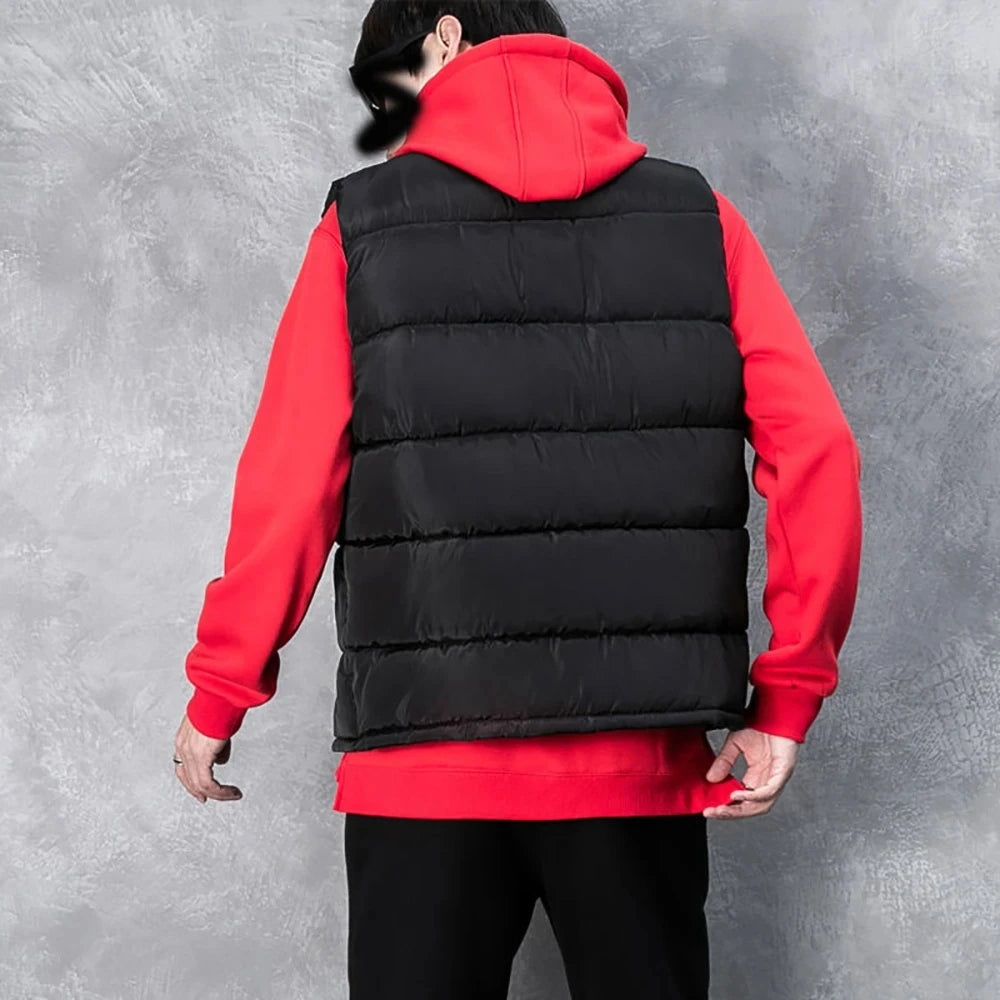 Mens Jacket Warm Sleeveless Zipper Coat Autumn Stand-up Collar Casual Brand Clothing