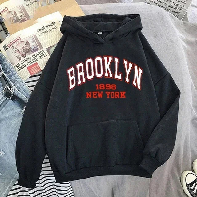 Brooklyn Letter Print Hooded Sweater Fashion Hoodie for Women