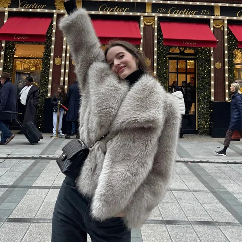 New Fashion Gradient Fluffy Fur Coat Women