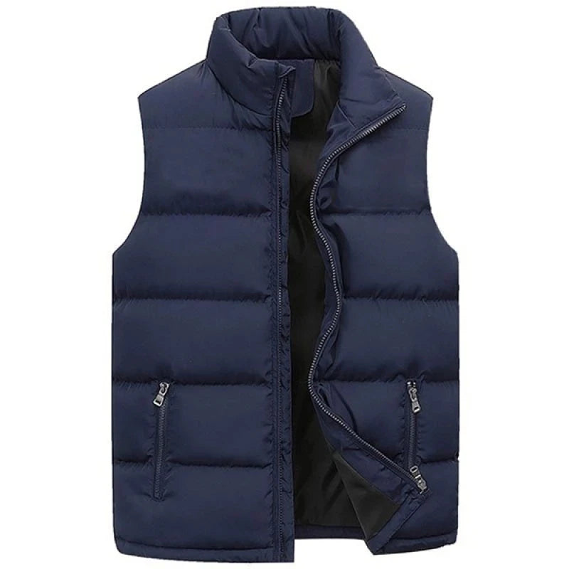 Mens Jacket Warm Sleeveless Zipper Coat Autumn Stand-up Collar Casual Brand Clothing