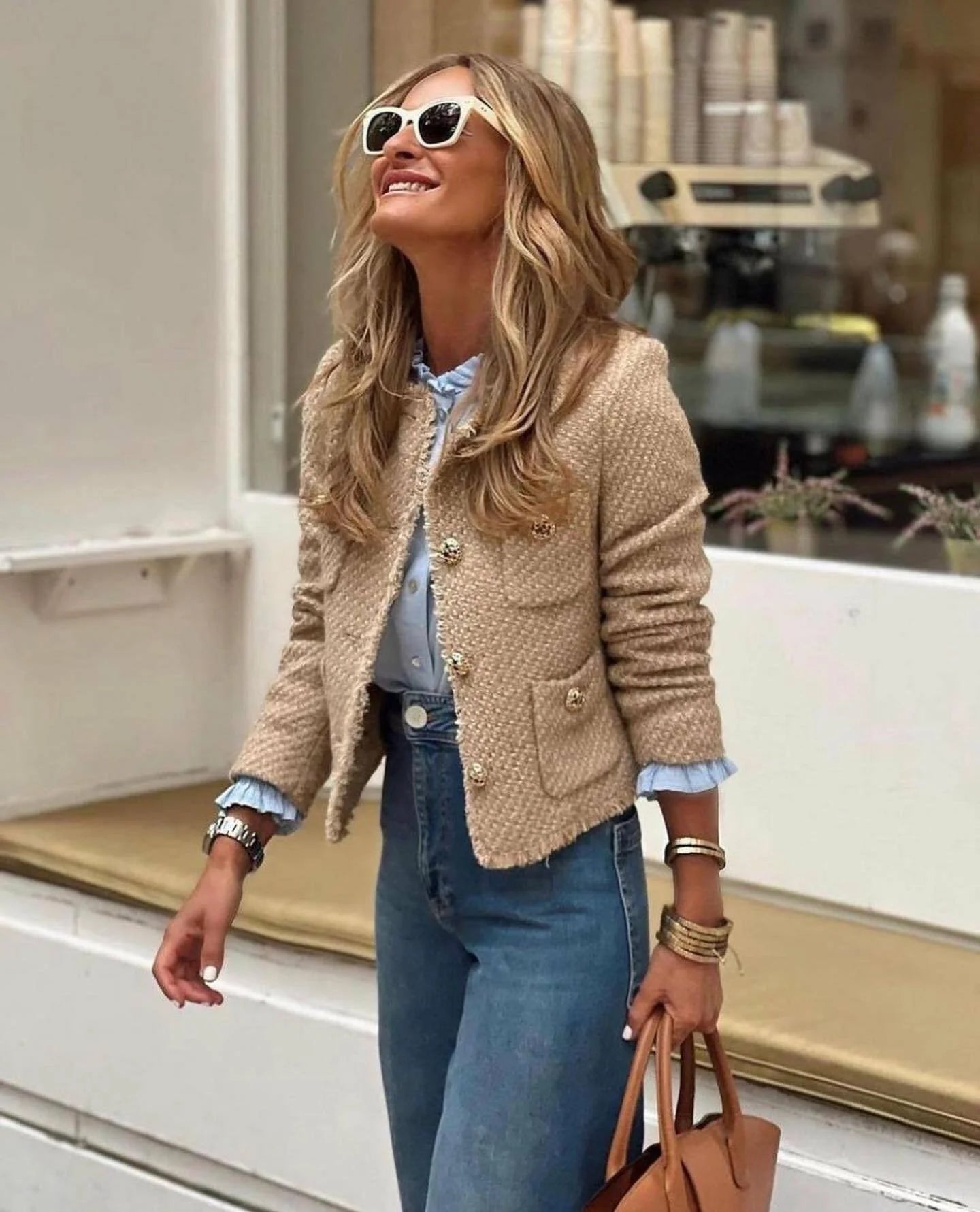Women Clothing Woolen Outerwear Long Sleeve Front Button Female Outerwear Chic Tops