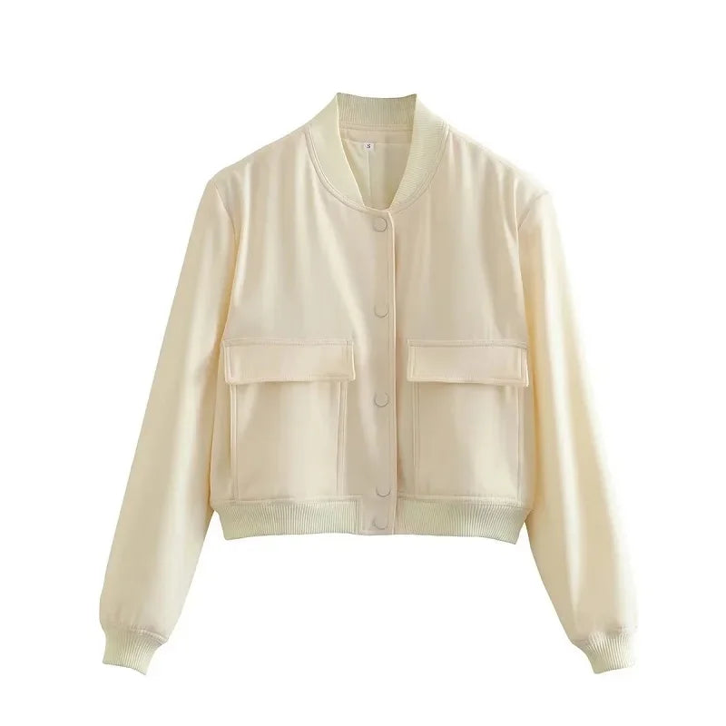 Bomber Jacket Baseball Aviator Jackets for Women Long Sleeve Crop Outerwear