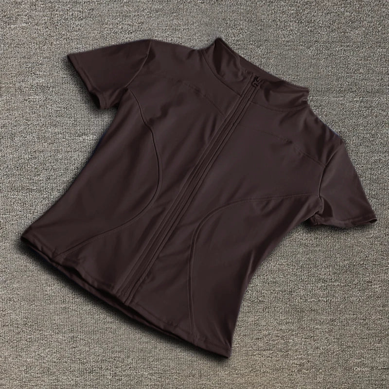 Women sport wear Slim Fit Polyester Quick-drying Full Zip Outdoor Tights Short Sleeves Women's Yoga Wear