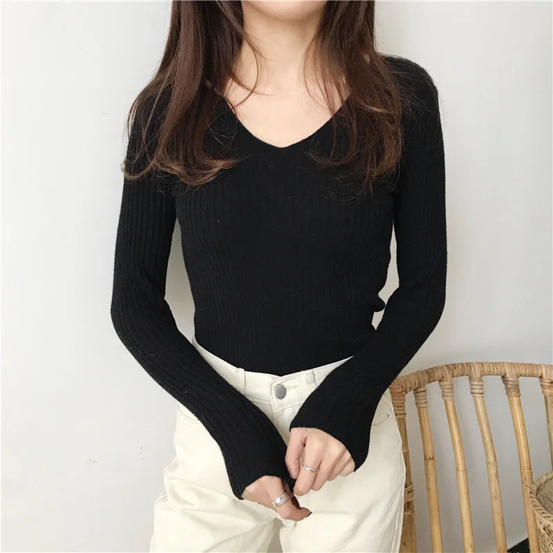 Neck Sweater Knitted Fashion Tops For Women Pullover