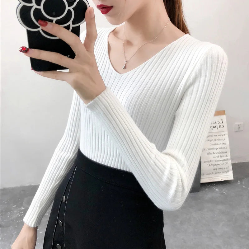 Neck Sweater Knitted Fashion Tops For Women Pullover
