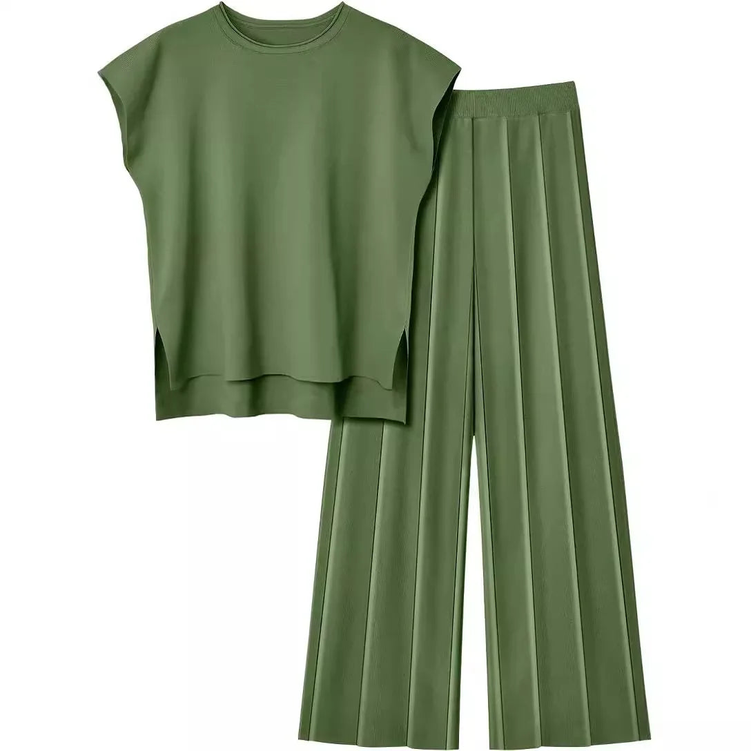 Fashion Casual Suit Sleeveless Vest Sweater Wide-leg Pants Two-piece Set