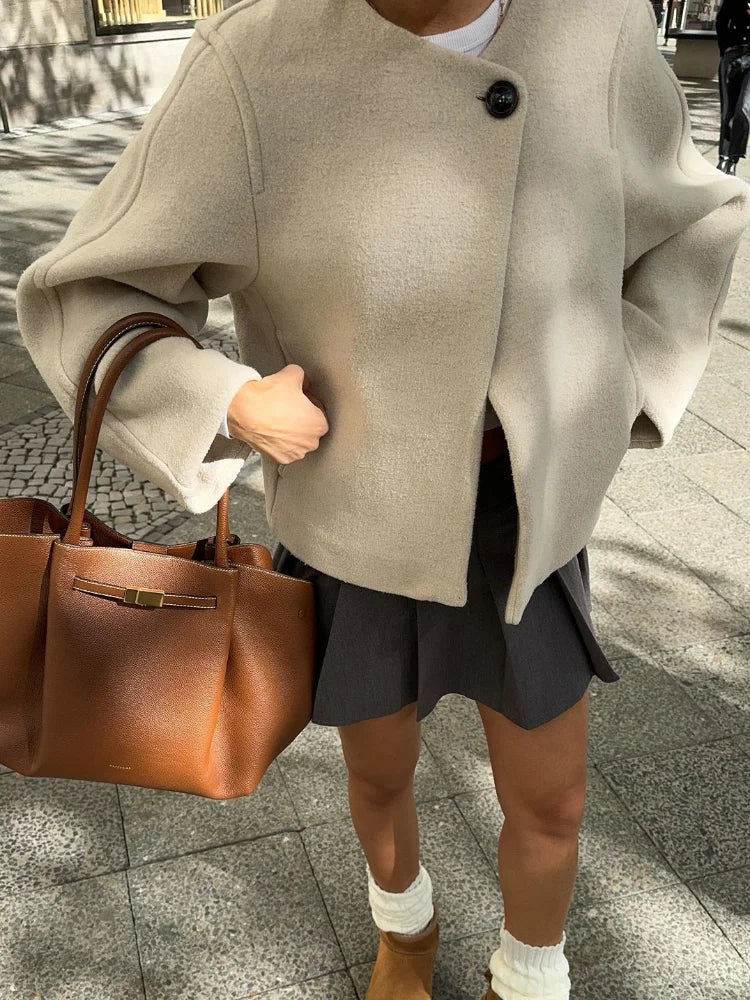 Jacket Fashion O-neck Long Sleeve Coat With Pockets
