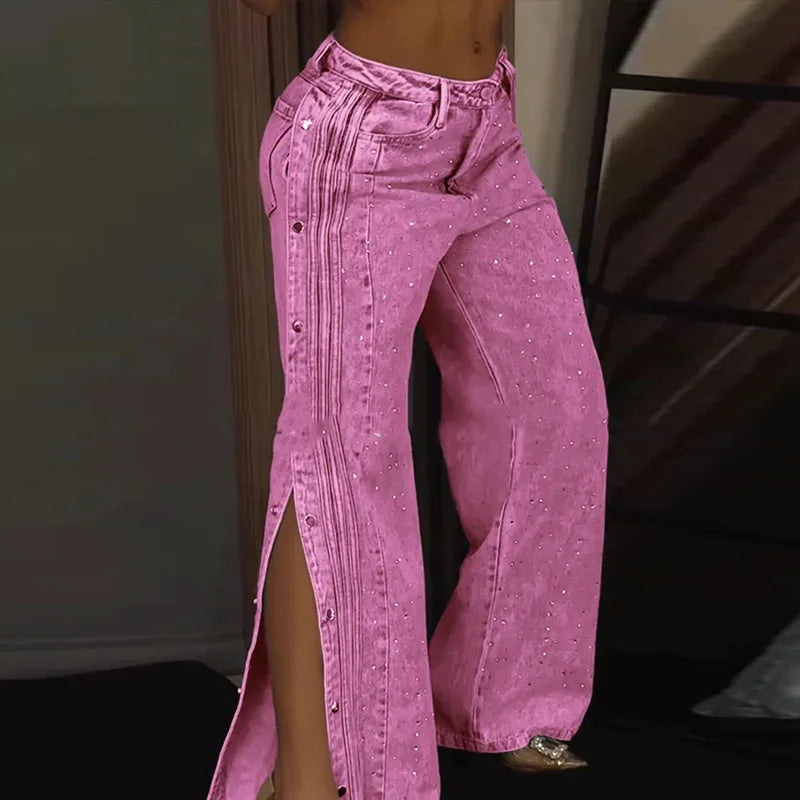 Women Denim Pants Hollow Out Low Rise Jeans