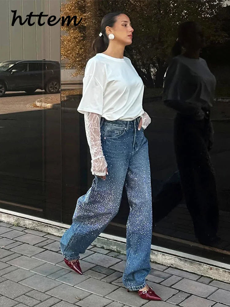 Fashion Women's Jeans Casual High Wait Wide Leg Pockets Denim Pants 2025