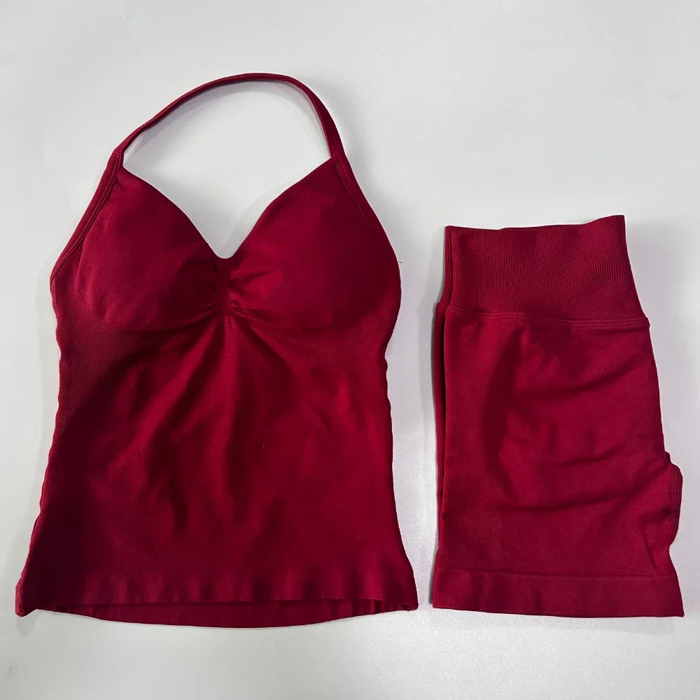 Women Backless Tank Top Workout Sets