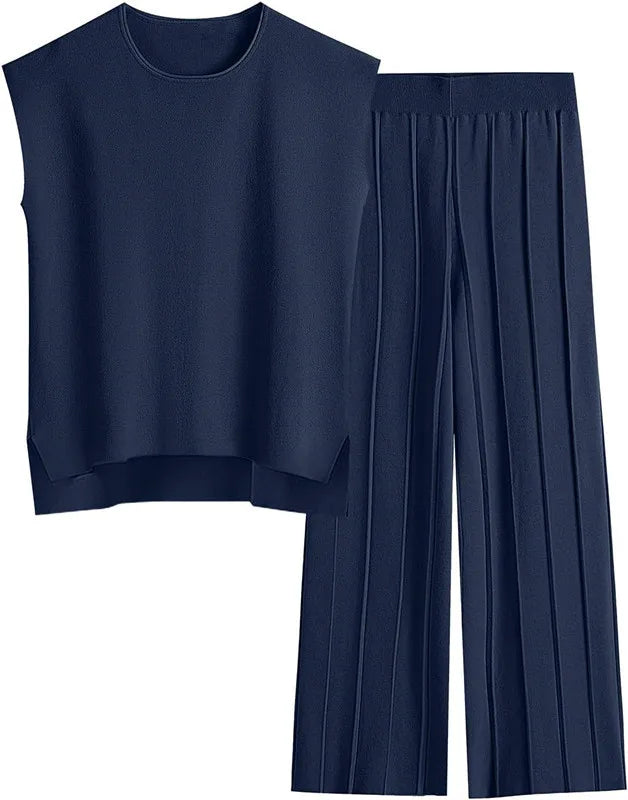 Fashion Casual Suit Sleeveless Vest Sweater Wide-leg Pants Two-piece Set