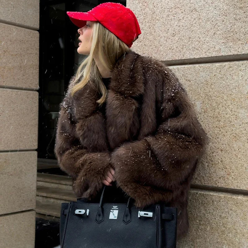 Coat Women Thick Warm Outerwear Fluffy Jacket