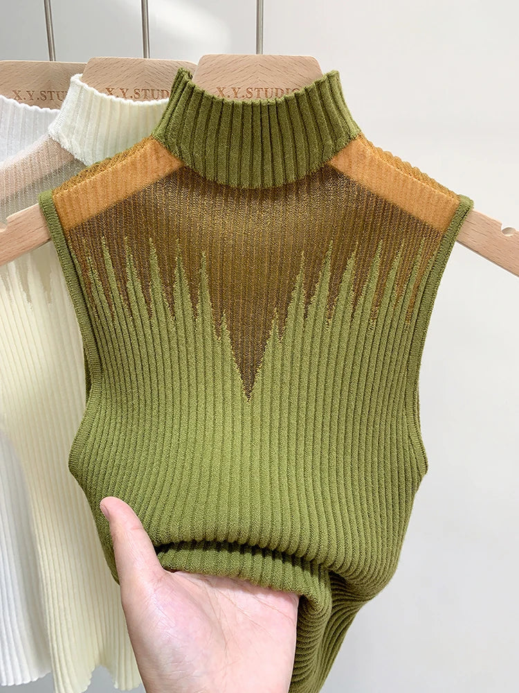 Women Tank Top Half Neck Vest Female Sleeveless Sweater