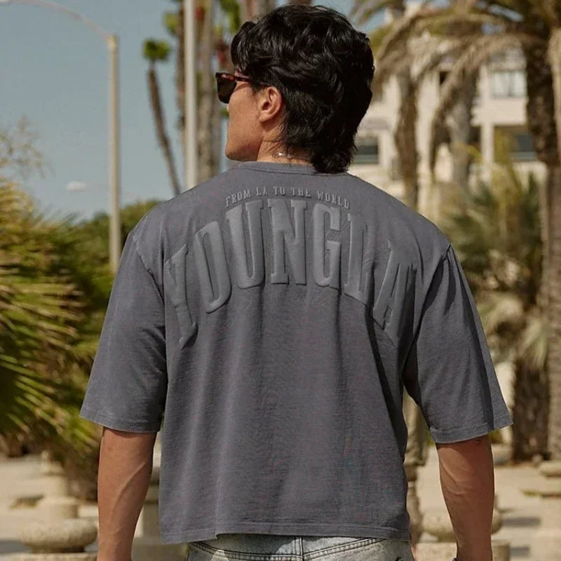 Men's oversized T-shirt foam printed cotton short sleeve jacket