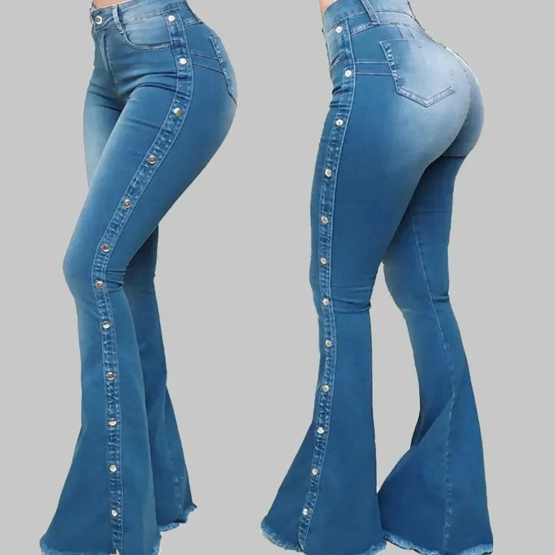 Jeans High Waist Trousers Buttons Denims Streetwear