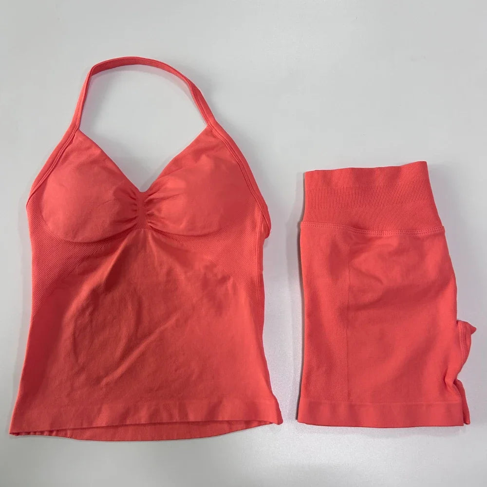 Women Backless Tank Top Workout Sets