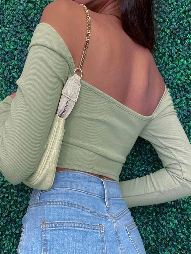 Long Sleeve Crop Tops Spring Fall Casual Fashion