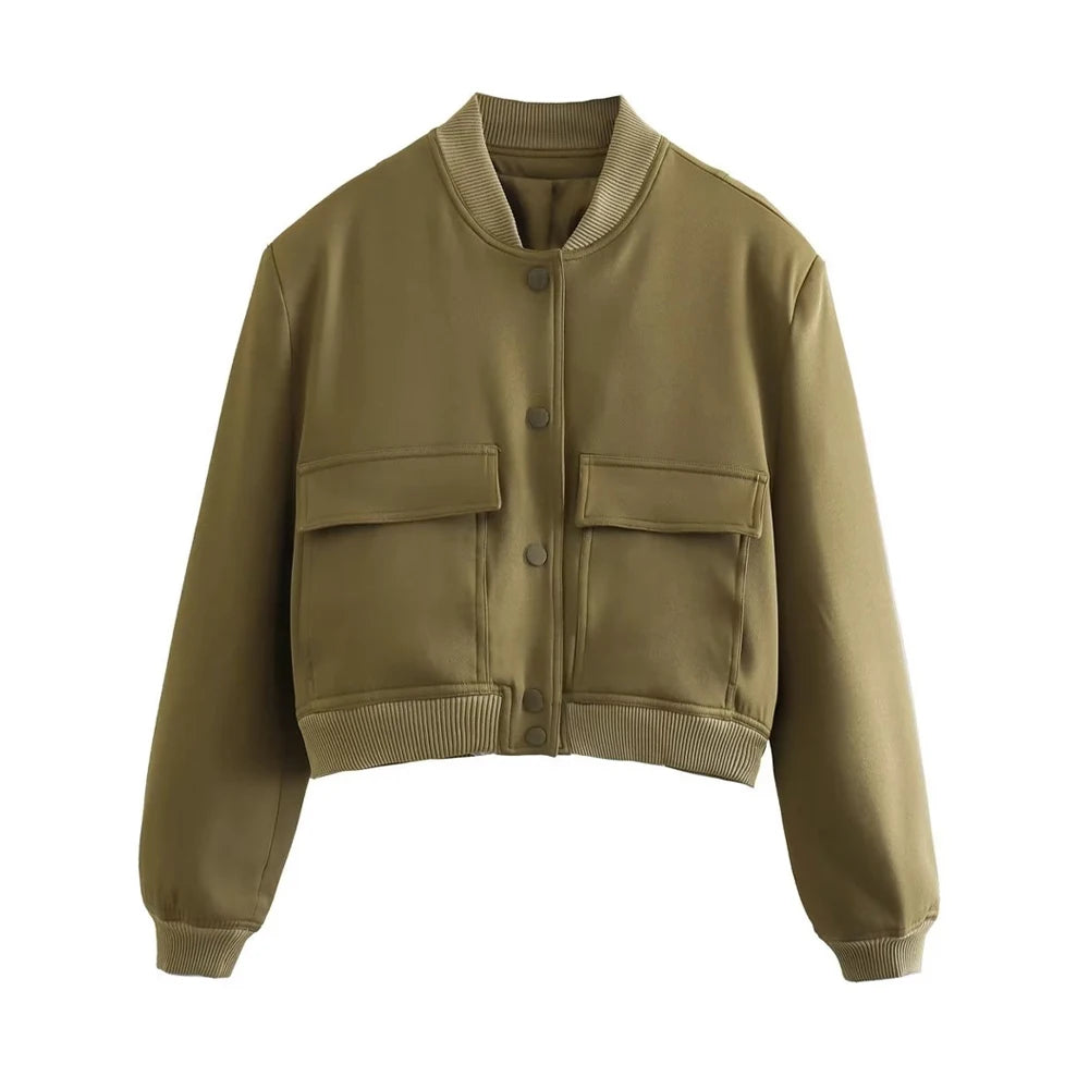 Women Fashion With Pockets Bomber Jacket Coats