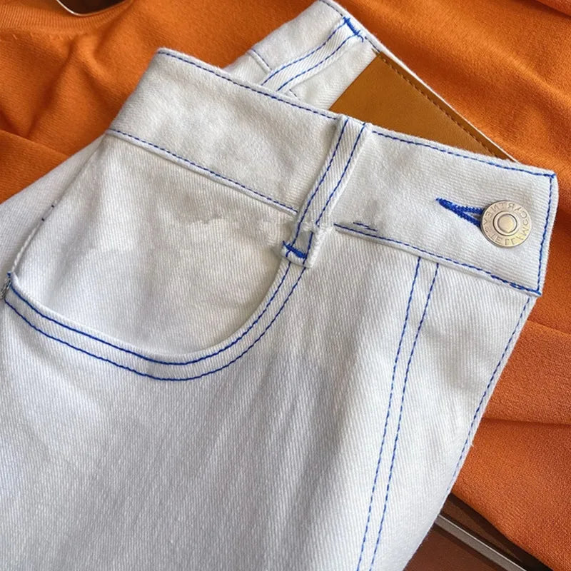 Streetwear High Waist White Denim Shorts Women Clothing