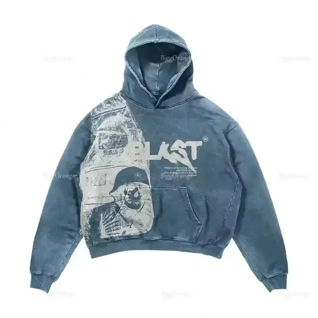 Black Cool Printed Pattern Cotton Pullovers Loose Sweatshirts