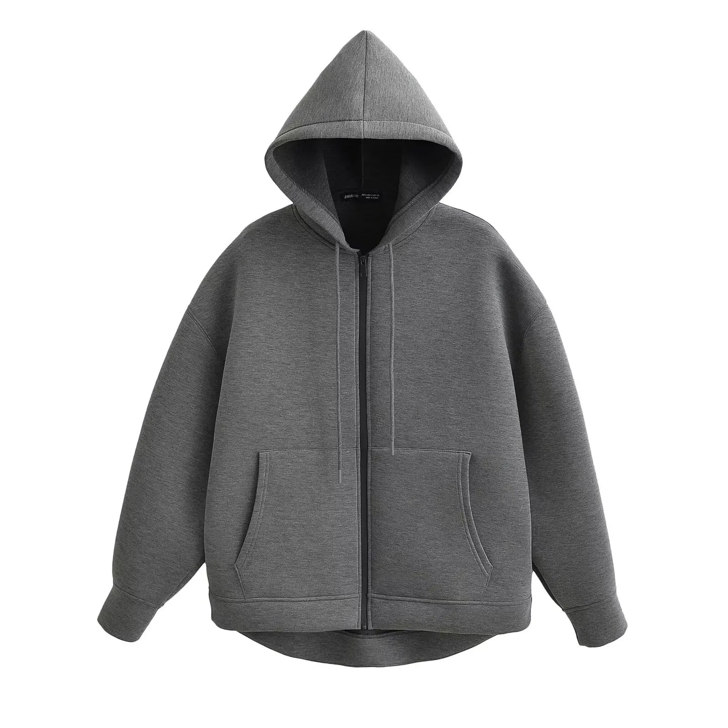 Women Gray Jacket With Hood Long Sleeve Big Pocket