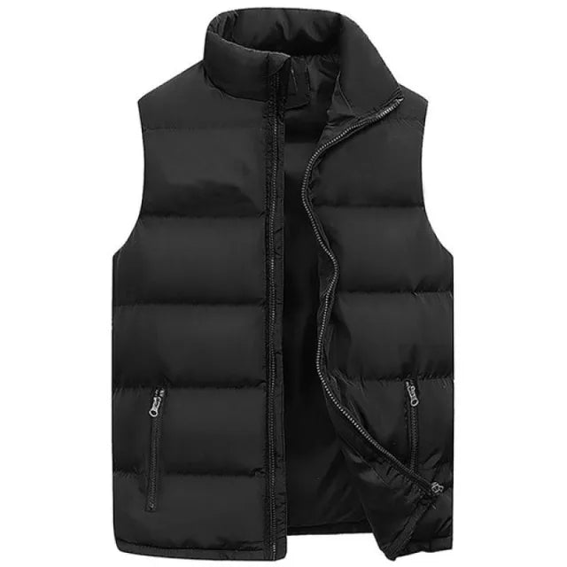 Mens Jacket Warm Sleeveless Zipper Coat Autumn Stand-up Collar Casual Brand Clothing