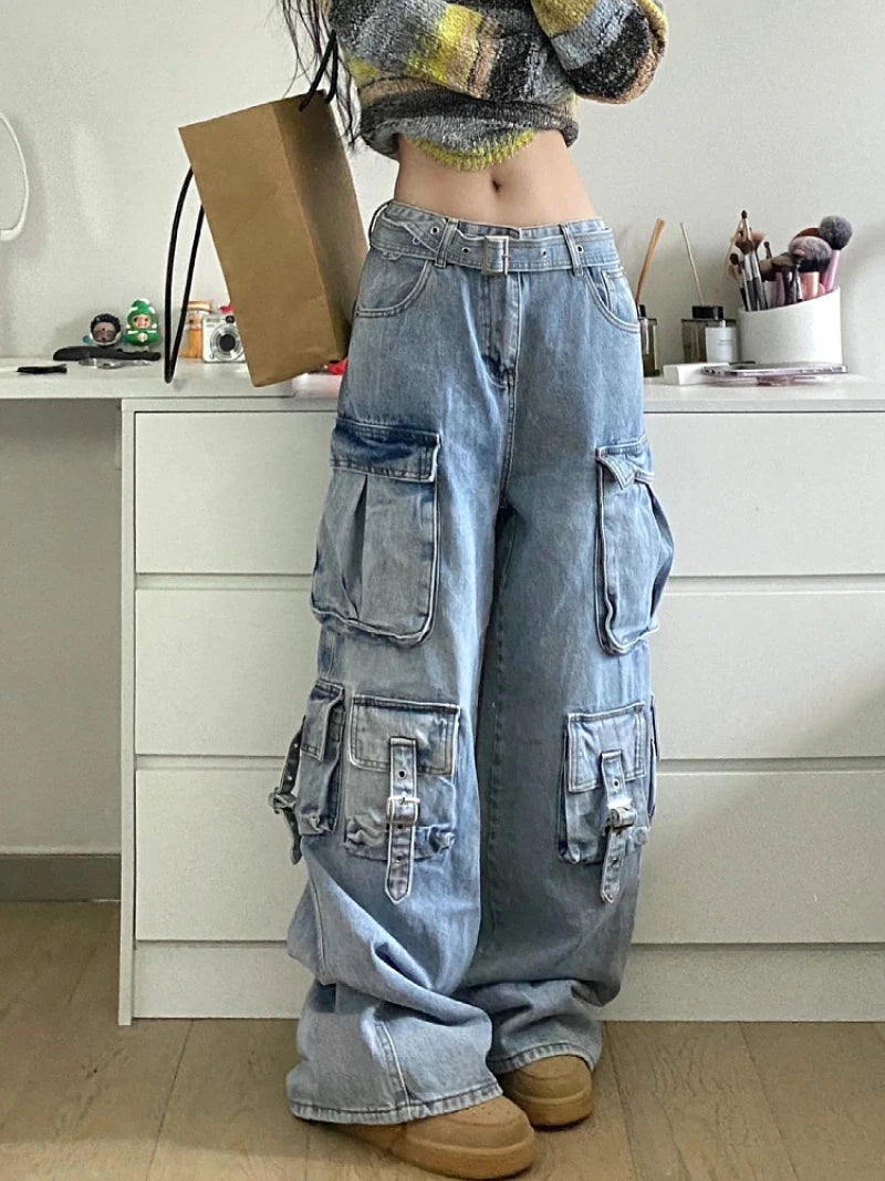 New Ladies Cargo Jeans American Street Style Baggy Cargo Pants