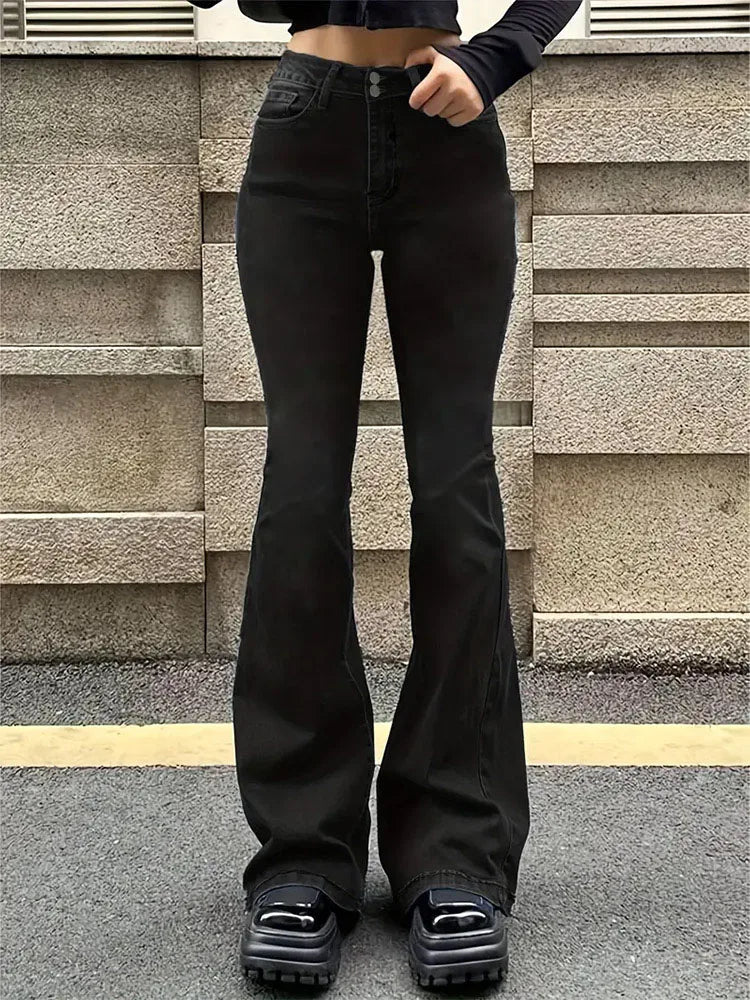 Women Flare Stretch Moustache Jeans Fashion Skinny Bell Bottom