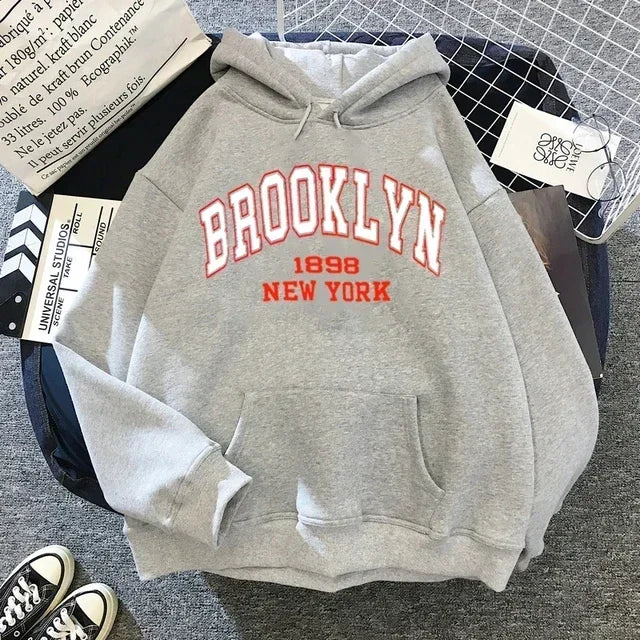 Brooklyn Letter Print Hooded Sweater Fashion Hoodie for Women