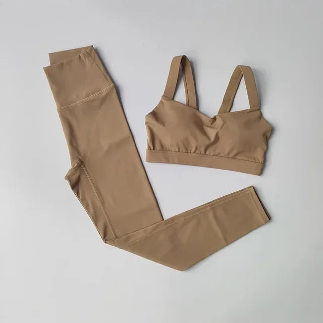 Yoga Suit Women Sports Bra High Waist Leggings Shorts Outfit