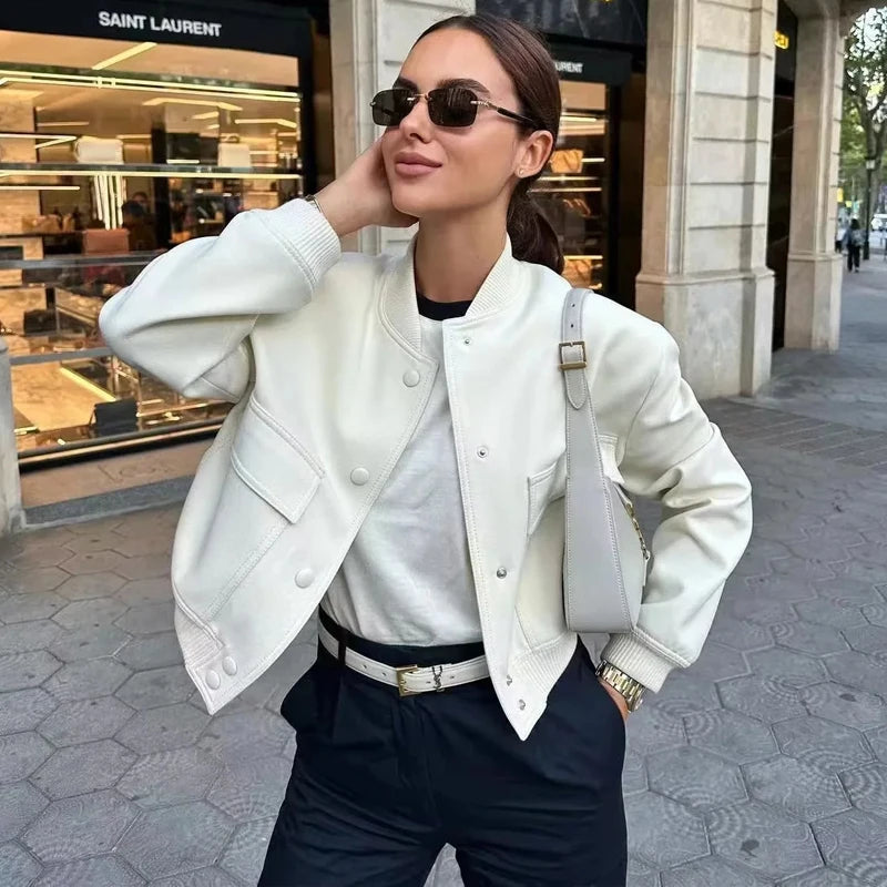 Bomber Jacket Baseball Aviator Jackets for Women Long Sleeve Crop Outerwear