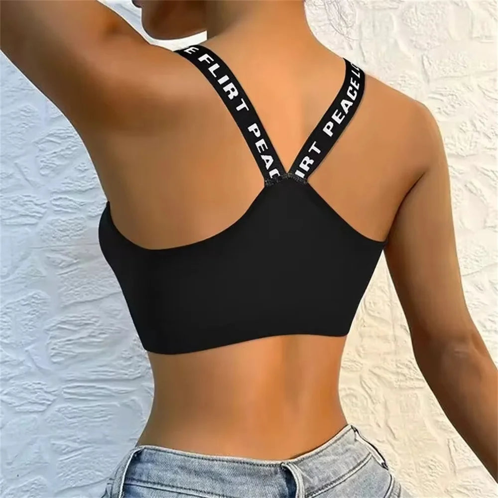 Letter strap back underwear women with chest cushion back