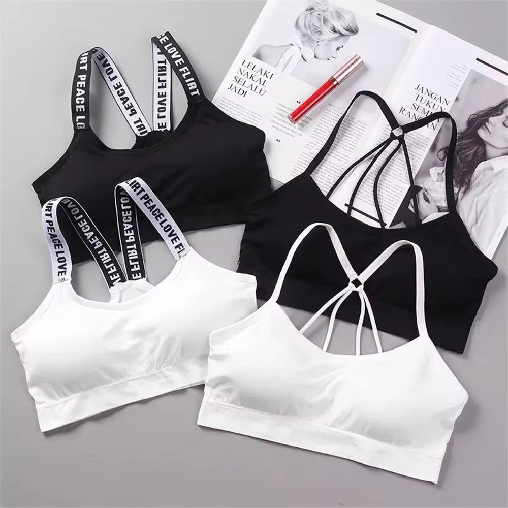 Letter strap back underwear women with chest cushion back
