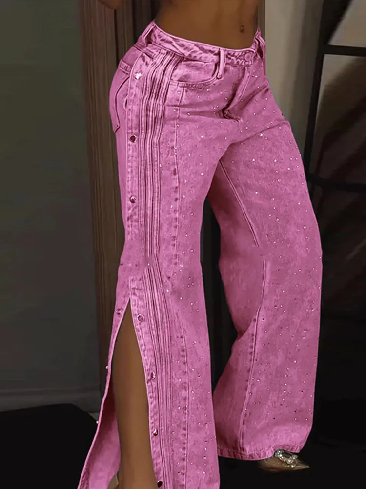 Women Denim Pants Hollow Out Low Rise Jeans