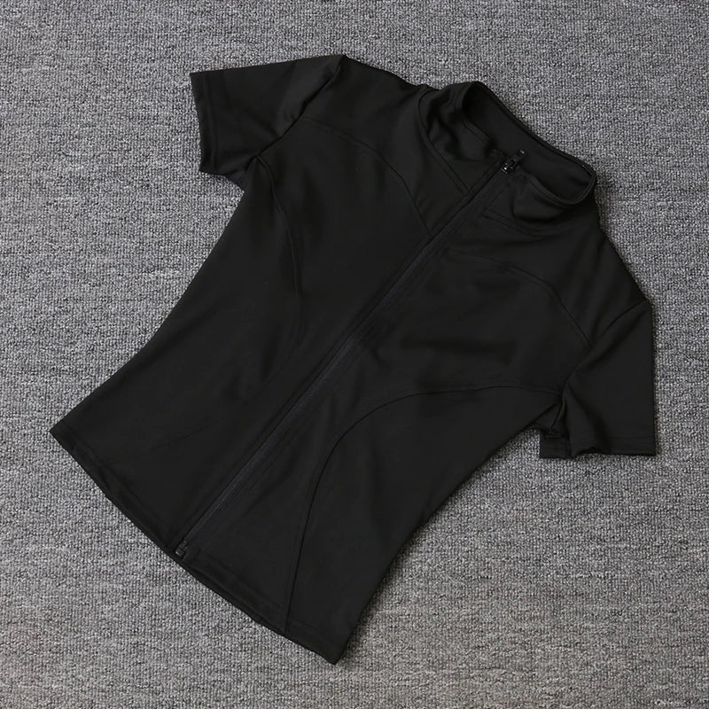 Women sport wear Slim Fit Polyester Quick-drying Full Zip Outdoor Tights Short Sleeves Women's Yoga Wear
